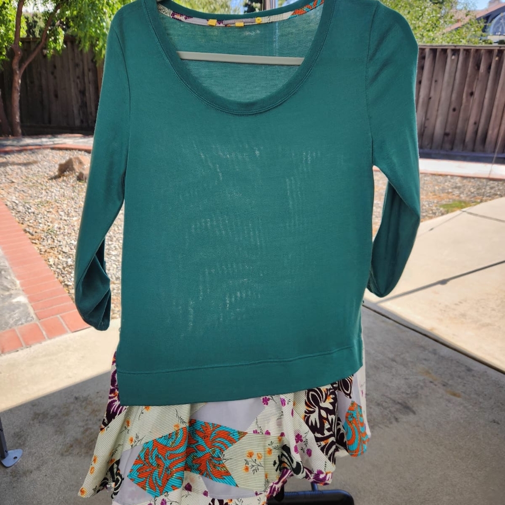 Teal Long Sleeve Top with Patterned Skirt
